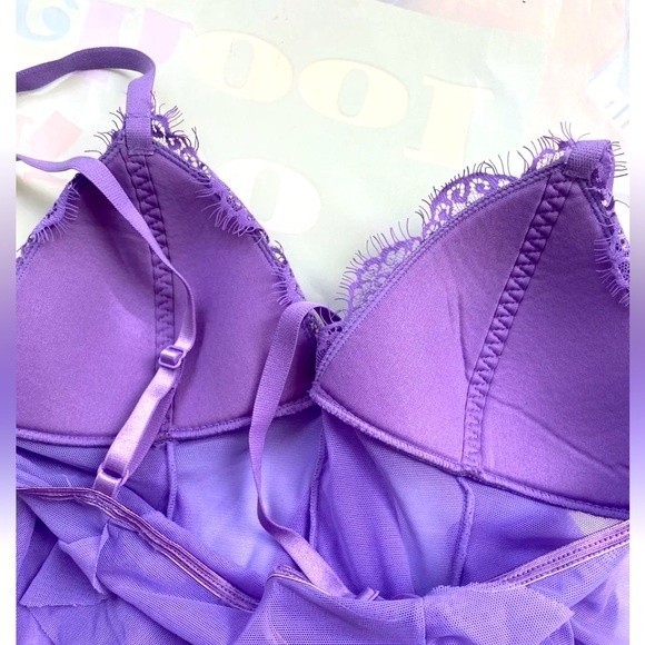 VICTORIA'S SECRET Mesh Lace  Ruffle Lilac Purple Negligee Women's Sz Small - Picture 8 of 9